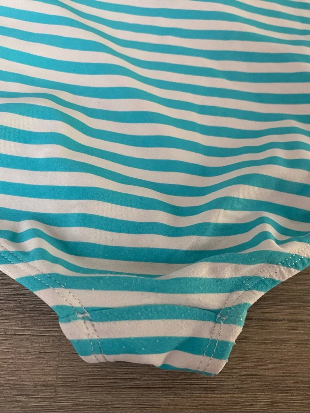 Vtg Hanna Andersson Teal White Striped Ruffle One-Piece Swimsuit Scoop Sz 90 3T